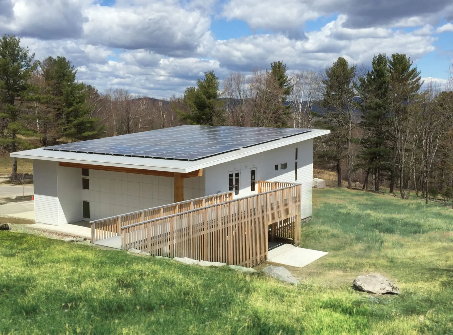 Exterior of modern school with flat roof
