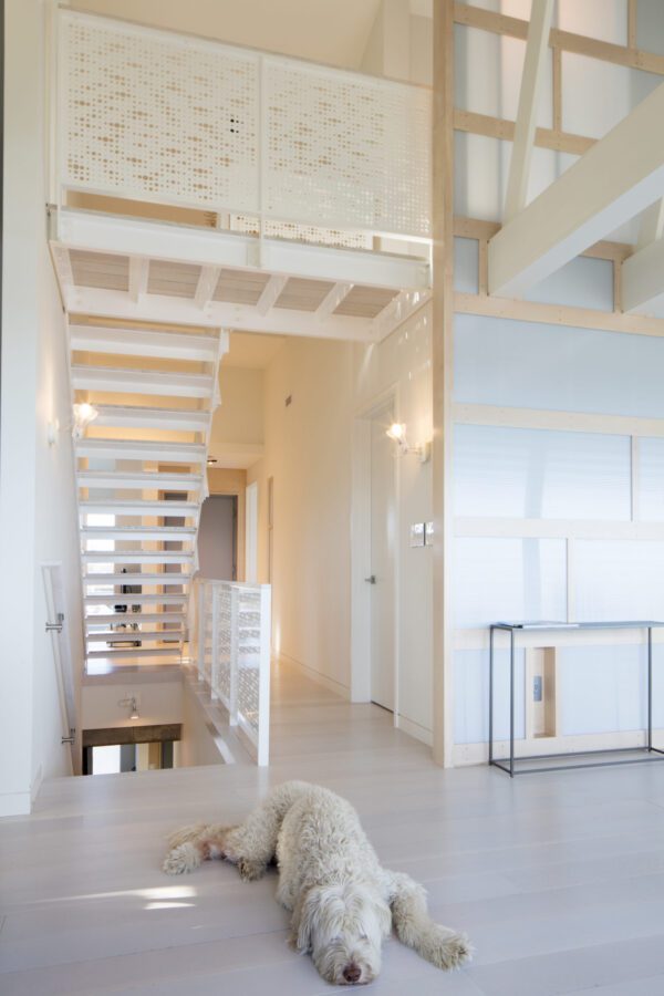 Open concept interior of a seaside getaway, designed for accessibility and comfort